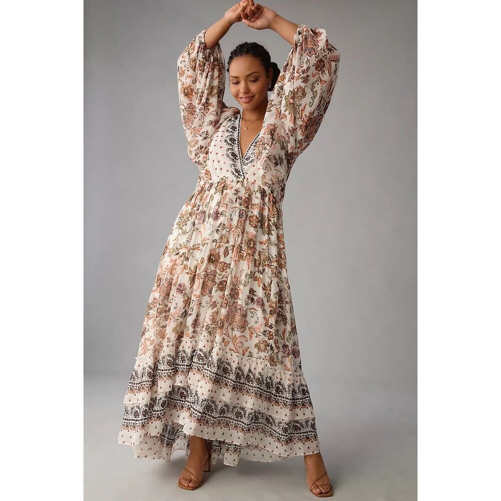 Anthropologie V-Neck Long-Sleeve Maxi Dress - Picture 6 of 14